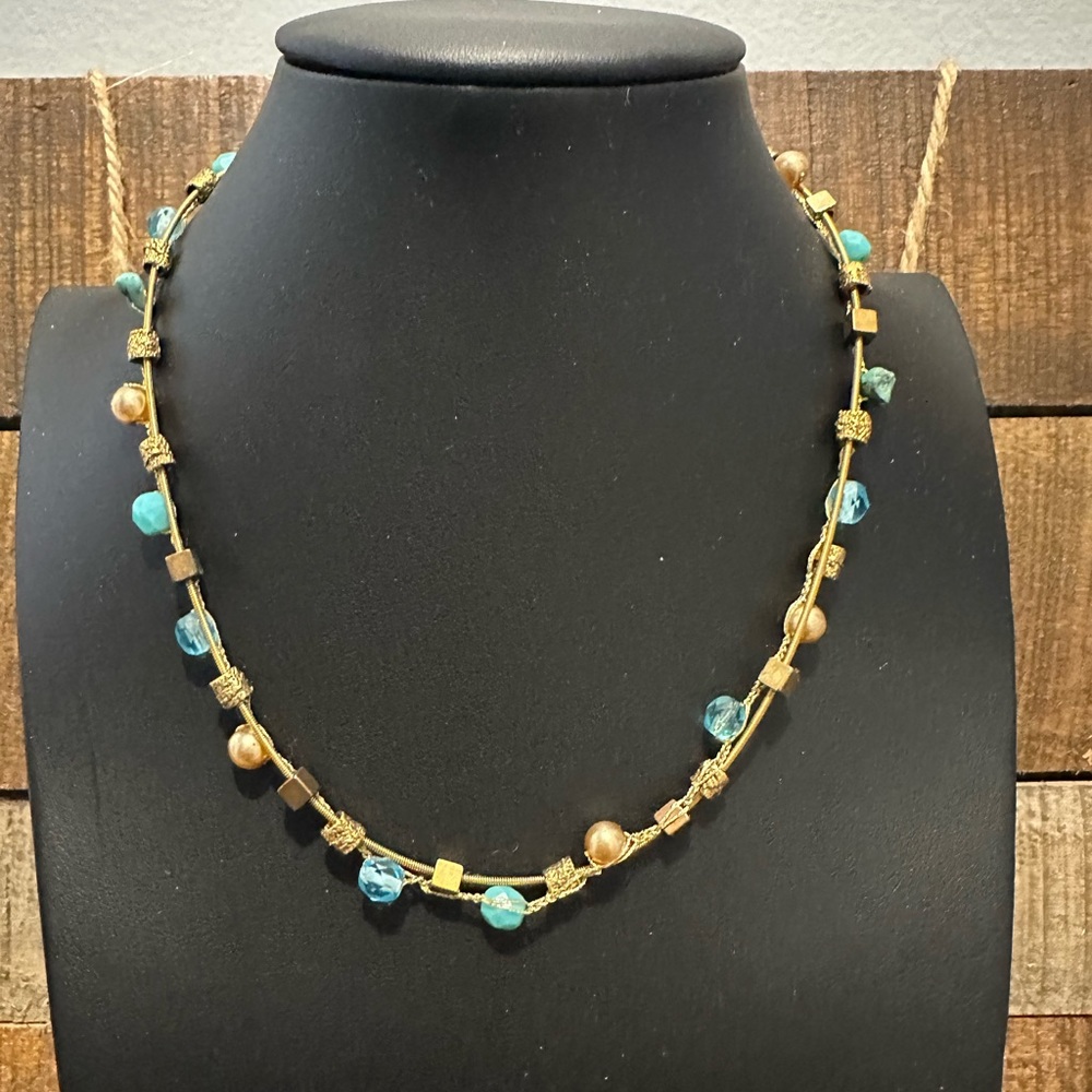 ANAT Collection Handcrafted Goldtone Blue Bead Necklace Boutique